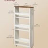 VASAGLE 4-Tier Narrow Kitchen Cart, Niche Shelf on Wheels, Handle, for Small Spaces, 40 x 15 x 86.5 cm, Bathroom, Laundry Room, Vintage White-Honey Brown LRC050K01 - Billede 6