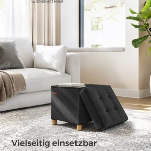 SONGMICS LSF014B11 Bench with Storage Space Shoe Bench Folding Seat Chest Storage Box Footstool 38 x 38 x 40 cm for Living Room Bedroom Black