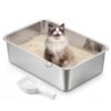 Feandrea PP Plastic, Stainless Steel Litter Box, Open Top Cat Litter Tray with Scoop