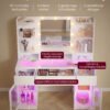 VASAGLE Vanity Table with LED Mirror and RGB Lighting, Power Outlets, Glass Top, Storage Cabinets, 107 x 40 x 144.5 cm, White, Bedroom, Kailyn Collection RDT145WB01 - Billede 2