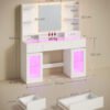 VASAGLE Vanity Table with LED Mirror and RGB Lighting, Power Outlets, Glass Top, Storage Cabinets, 107 x 40 x 144.5 cm, White, Bedroom, Kailyn Collection RDT145WB01 - Billede 4