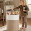SONGMICS Laundry Basket, Laundry Hamper for Children, Cotton Rope Storage Basket with Handles, for Blankets, Toys, Living Room, Bedroom, Children's Room, 80 L, White and Greyish Brown RLH062LZ01 - Billede 2
