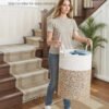 SONGMICS Laundry Basket, Laundry Hamper for Children, Cotton Rope Storage Basket with Handles, for Blankets, Toys, Living Room, Bedroom, Children's Room, 80 L, White and Greyish Brown RLH062LZ01 - Billede 6
