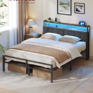 Sengeramme 140 x 190 cm med 2 skuffer, LED og ladestation