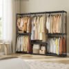 SONGMICS Clothes Wardrobe, Portable Closet, Open Storage Wardrobe, Clothes Garment Rack, 205 x 43 x 166 cm, 5 Hanging Rods and Shelves, for Bedroom, Living Room, Laundry Room, Ink Black RYG035B01 - Billede 2